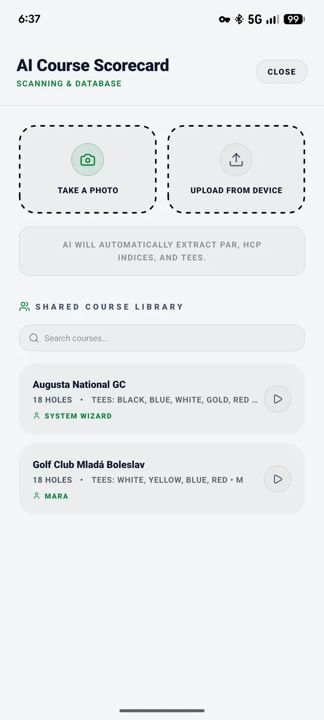 AI Course Scorecard scanning screen